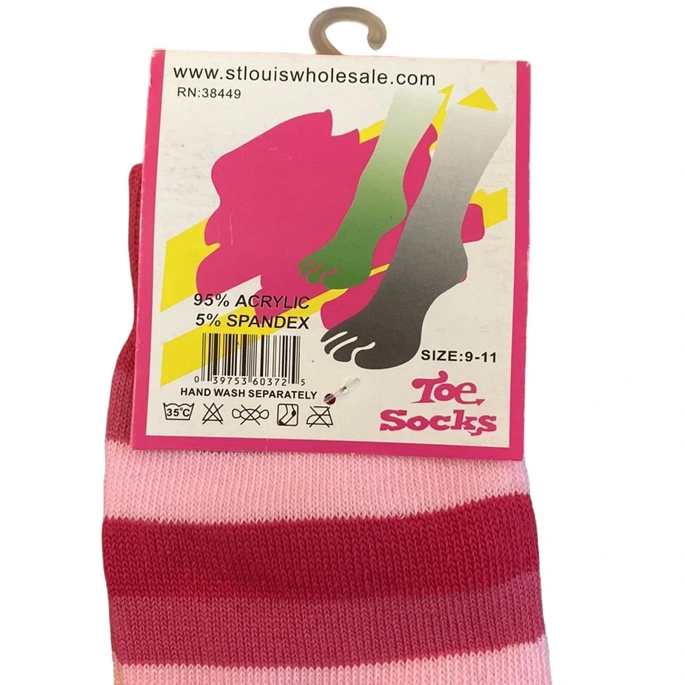 Multi-Colored Pink Striped Toe Socks